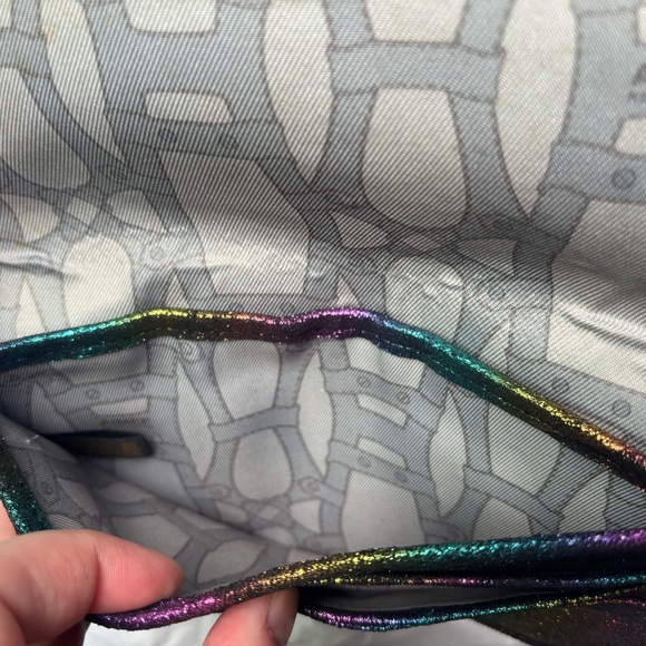 Aimee Kestenberg suede metallic rainbow flap wallet clutch - Picture 7 of 9